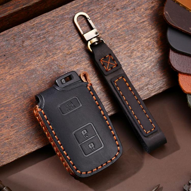 For Toyota North American 2+1-button C012 Crazy Horse Cowhide Car Key Protection Cover(Black) - Car Key Cases by Hallmo | Online Shopping UK | buy2fix