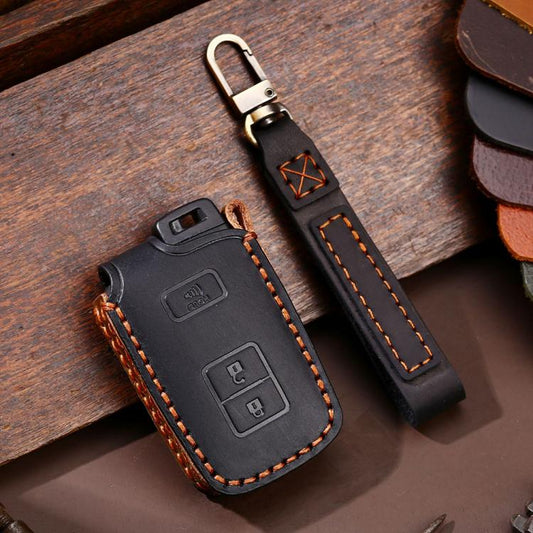 For Toyota North American 2+1-button C012 Crazy Horse Cowhide Car Key Protection Cover(Black) - Car Key Cases by Hallmo | Online Shopping UK | buy2fix