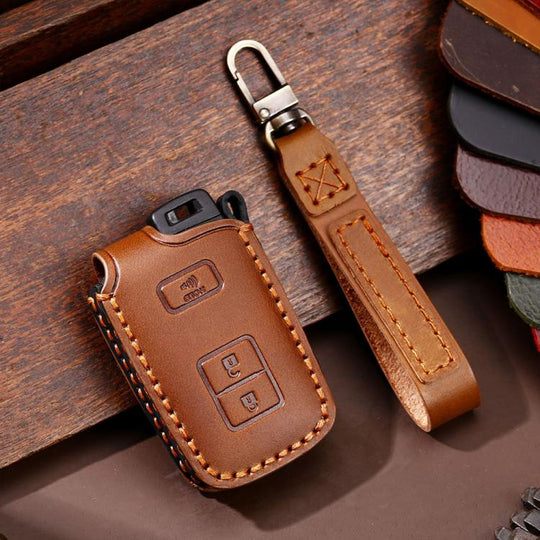 For Toyota North American 2+1-button C012 Crazy Horse Cowhide Car Key Protection Cover(Brown)