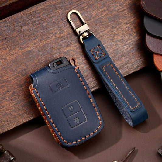 For Toyota North American 2+1-button C012 Crazy Horse Cowhide Car Key Protection Cover(Blue) - Car Key Cases by Hallmo | Online Shopping UK | buy2fix
