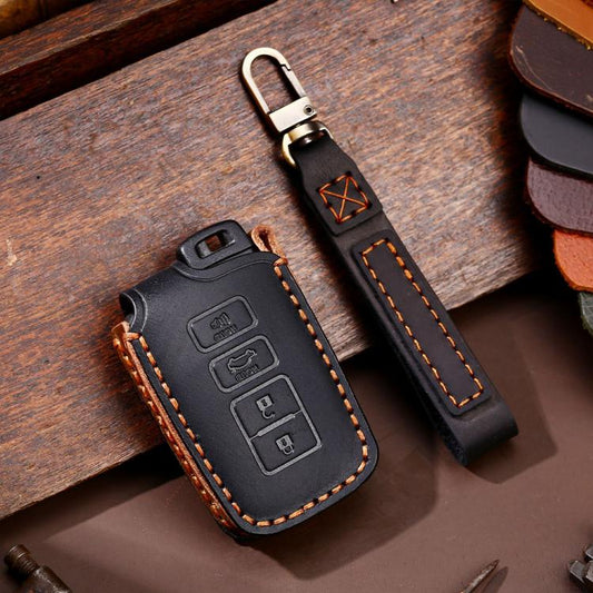 For Toyota North American 3+1-button C013 Crazy Horse Cowhide Car Key Protection Cover(Black) - Car Key Cases by Hallmo | Online Shopping UK | buy2fix
