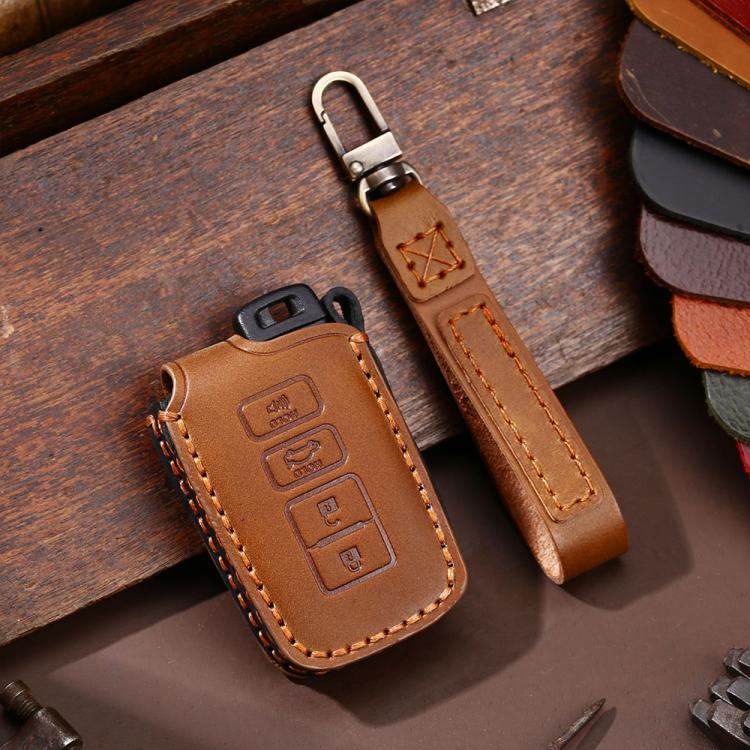 For Toyota North American 3+1-button C013 Crazy Horse Cowhide Car Key Protection Cover(Brown) - Car Key Cases by Hallmo | Online Shopping UK | buy2fix