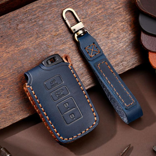 For Toyota North American 3+1-button C013 Crazy Horse Cowhide Car Key Protection Cover(Blue) - Car Key Cases by Hallmo | Online Shopping UK | buy2fix