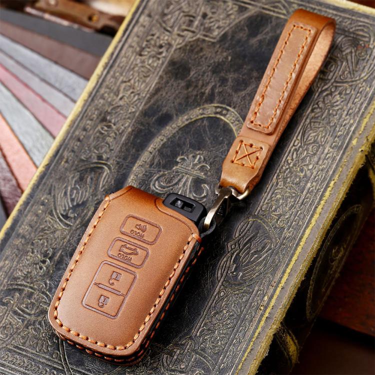 For Toyota North American 3+1-button C013 Crazy Horse Cowhide Car Key Protection Cover(Brown) - Car Key Cases by Hallmo | Online Shopping UK | buy2fix