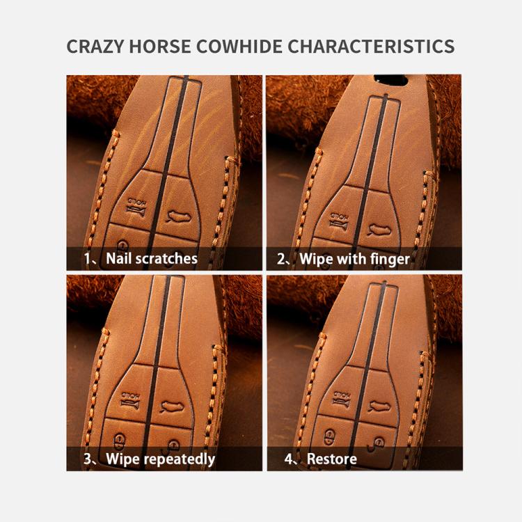For Toyota North American 3+1-button C013 Crazy Horse Cowhide Car Key Protection Cover(Blue) - Car Key Cases by Hallmo | Online Shopping UK | buy2fix