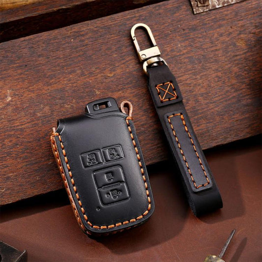 For Toyota North American 4-button C011 Crazy Horse Cowhide Car Key Protection Cover(Black) - Car Key Cases by Hallmo | Online Shopping UK | buy2fix