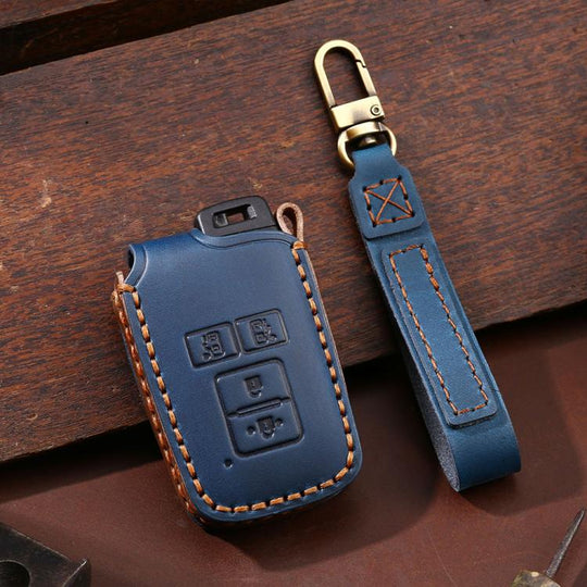 For Toyota North American 4-button C011 Crazy Horse Cowhide Car Key Protection Cover(Blue)