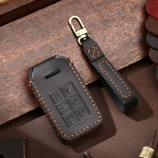 For Volvo XC60 / XC90 / S90 5-button C046 Crazy Horse Cowhide Car Key Protection Cover(Black)