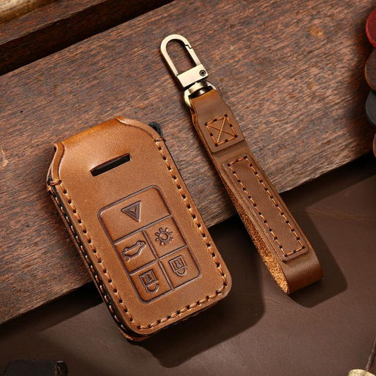 For Volvo XC60 / XC90 / S90 5-button C046 Crazy Horse Cowhide Car Key Protection Cover(Brown) - Car Key Cases by Hallmo | Online Shopping UK | buy2fix