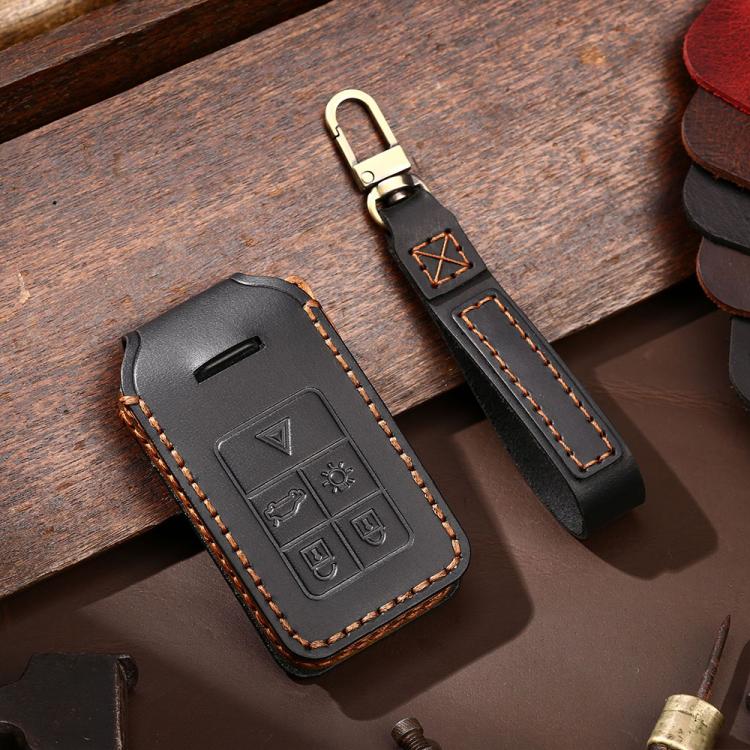 For Volvo XC60 / XC90 / S90 6-button C047 Crazy Horse Cowhide Car Key Protection Cover(Black) - Car Key Cases by Hallmo | Online Shopping UK | buy2fix