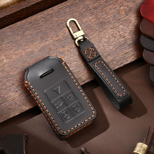 For Volvo XC60 / XC90 / S90 6-button C047 Crazy Horse Cowhide Car Key Protection Cover(Black) - Car Key Cases by Hallmo | Online Shopping UK | buy2fix