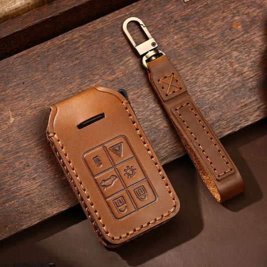 For Volvo XC60 / XC90 / S90 6-button C047 Crazy Horse Cowhide Car Key Protection Cover(Brown) - Car Key Cases by Hallmo | Online Shopping UK | buy2fix