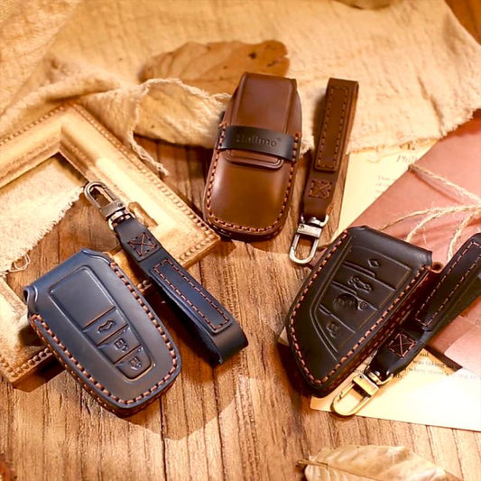 For Volvo XC60 / XC90 / S90 6-button C047 Crazy Horse Cowhide Car Key Protection Cover(Brown) - Car Key Cases by Hallmo | Online Shopping UK | buy2fix