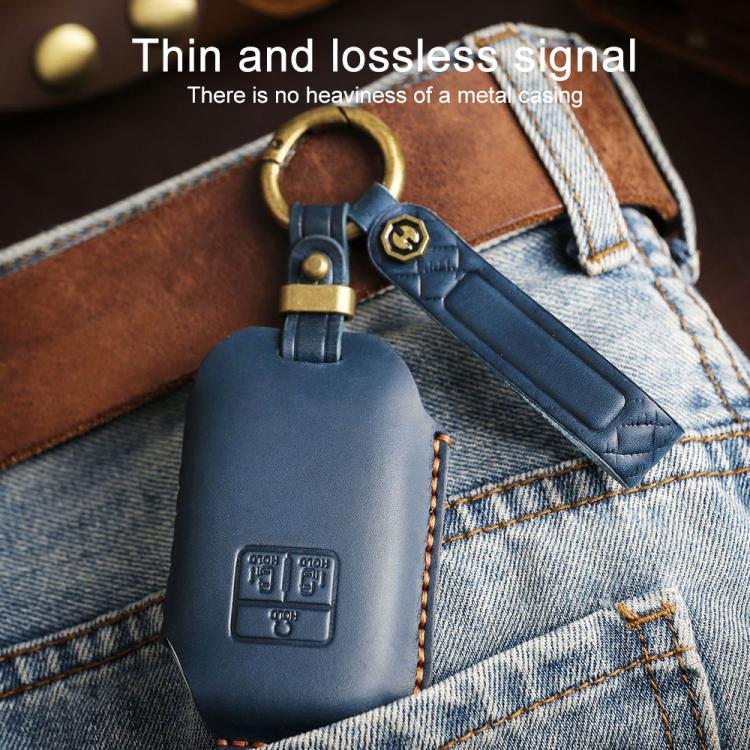 For Kia Carnival SX Hallmo E171 Crazy Horse Cowhide Car Key Protection Cover(Blue) - Car Key Cases by Hallmo | Online Shopping UK | buy2fix