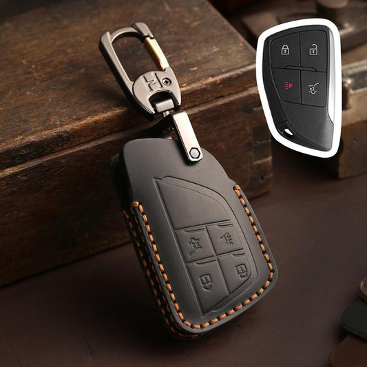 For Buick Envision Plus 2023 Hallmo Crazy Horse Cowhide Car Key Protection Cover(4-button Black) - Car Key Cases by Hallmo | Online Shopping UK | buy2fix