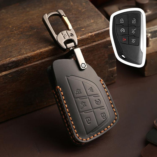 For Buick Envision Plus 2023 Hallmo Crazy Horse Cowhide Car Key Protection Cover(6-button Black) - Car Key Cases by Hallmo | Online Shopping UK | buy2fix