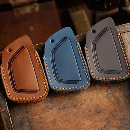 For Buick Envision Plus 2023 Hallmo Crazy Horse Cowhide Car Key Protection Cover(6-button Blue) - Car Key Cases by Hallmo | Online Shopping UK | buy2fix