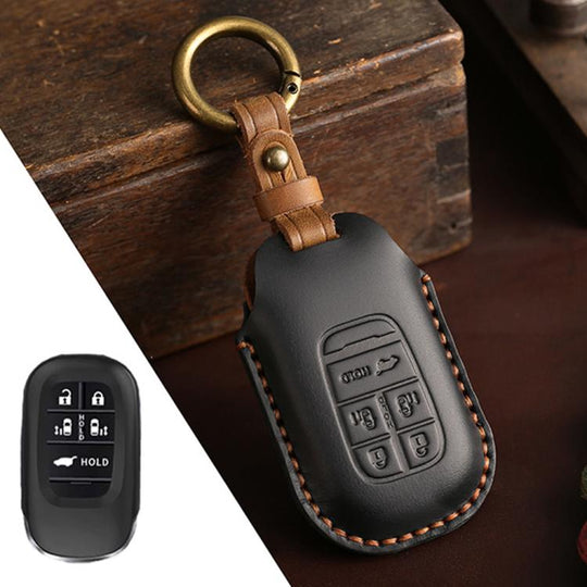 For Honda Odyssey 2024 Hallmo Crazy Horse Cowhide Car Key Protection Cover(5-button Black)