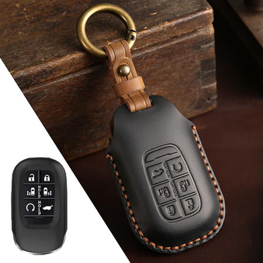 For Honda Odyssey 2024 Hallmo Crazy Horse Cowhide Car Key Protection Cover(6-button Black)