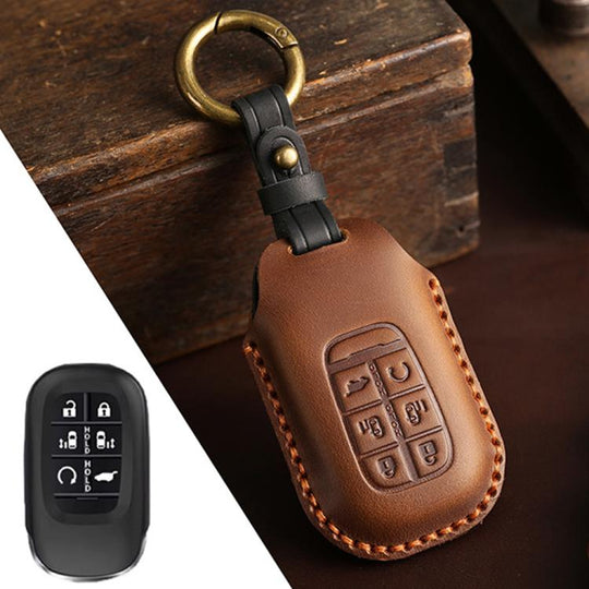 For Honda Odyssey 2024 Hallmo Crazy Horse Cowhide Car Key Protection Cover(6-button Brown)
