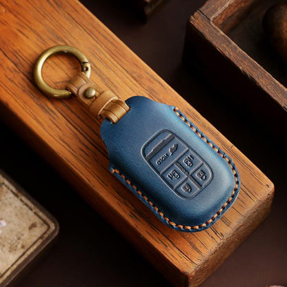 For Honda Odyssey 2024 Hallmo Crazy Horse Cowhide Car Key Protection Cover(2-button Brown) - Car Key Cases by Hallmo | Online Shopping UK | buy2fix