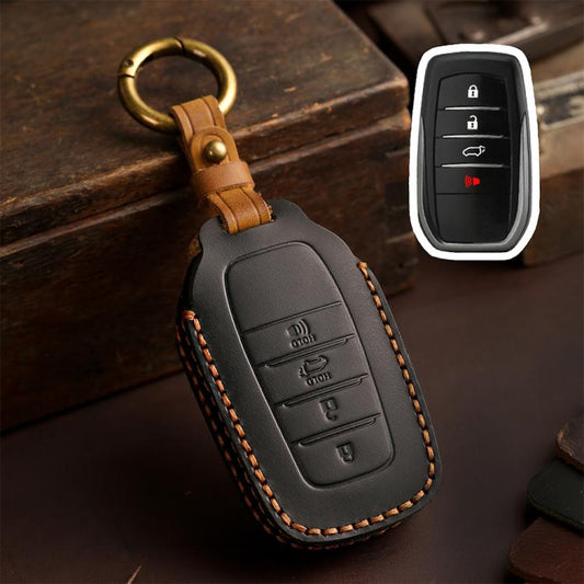 For Toyota SIENNA / Granvia / Alphard / Vellfire Hallmo Crazy Horse Cowhide Car Key Protection Cover(4-button Black) - Car Key Cases by Hallmo | Online Shopping UK | buy2fix