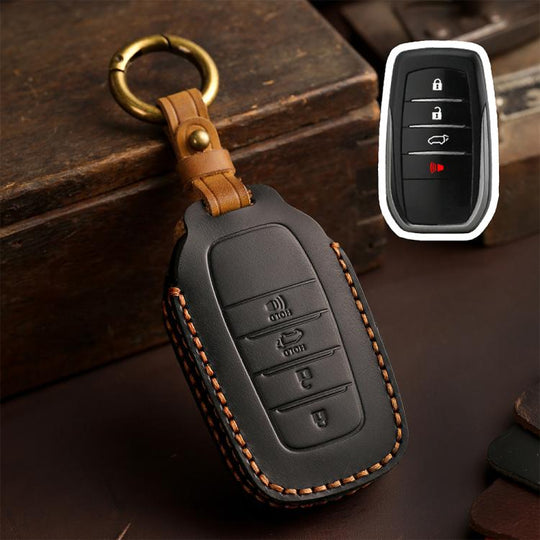 For Toyota SIENNA / Granvia / Alphard / Vellfire Hallmo Crazy Horse Cowhide Car Key Protection Cover(4-button Black)