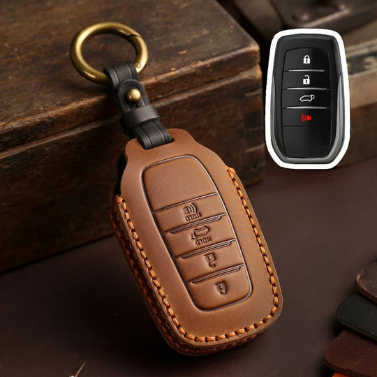 For Toyota SIENNA / Granvia / Alphard / Vellfire Hallmo Crazy Horse Cowhide Car Key Protection Cover(4-button Brown)
