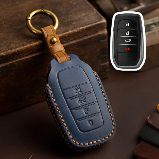 For Toyota SIENNA / Granvia / Alphard / Vellfire Hallmo Crazy Horse Cowhide Car Key Protection Cover(4-button Blue) - Car Key Cases by Hallmo | Online Shopping UK | buy2fix