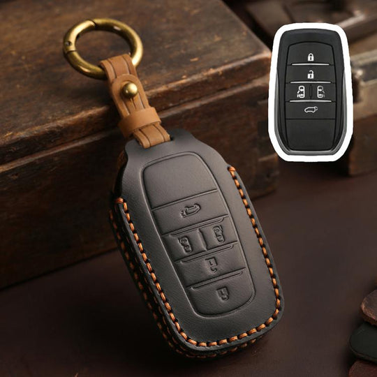 For Toyota SIENNA / Granvia / Alphard / Vellfire Hallmo Crazy Horse Cowhide Car Key Protection Cover(5-button Black)