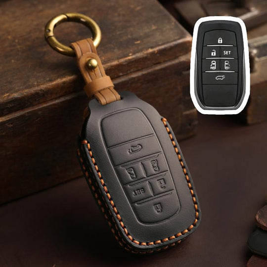 For Toyota SIENNA / Granvia / Alphard / Vellfire Hallmo Crazy Horse Cowhide Car Key Protection Cover(6-button Black)