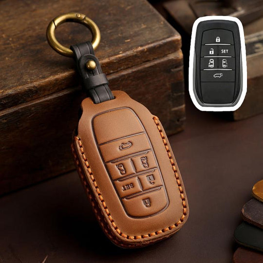 For Toyota SIENNA / Granvia / Alphard / Vellfire Hallmo Crazy Horse Cowhide Car Key Protection Cover(6-button Brown)
