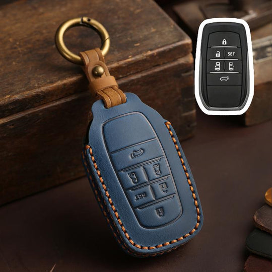 For Toyota SIENNA / Granvia / Alphard / Vellfire Hallmo Crazy Horse Cowhide Car Key Protection Cover(6-button Blue)