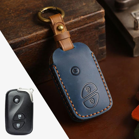 For Lexus RX270 / ES240 / LX570 Hallmo Crazy Horse Cowhide Car Key Protection Cover(3-button Blue)