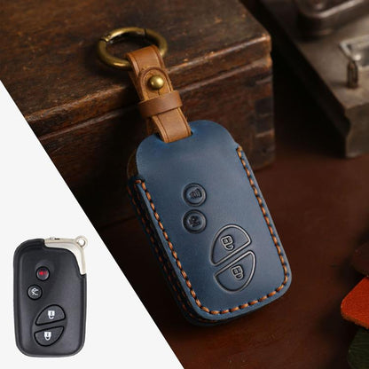 For Lexus RX270 / ES240 / LX570 Hallmo Crazy Horse Cowhide Car Key Protection Cover(4-button Blue) - Car Key Cases by Hallmo | Online Shopping UK | buy2fix