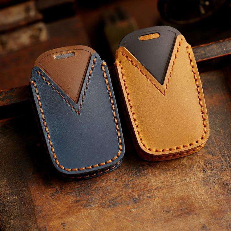 For Lexus RX270 / ES240 / LX570 Hallmo Crazy Horse Cowhide Car Key Protection Cover(4-button Blue) - Car Key Cases by Hallmo | Online Shopping UK | buy2fix
