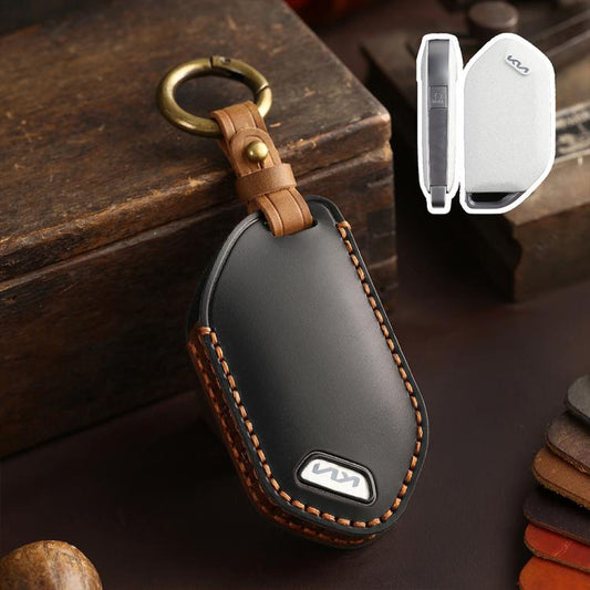 For Kia K3 / K5 2024 Hallmo Crazy Horse Cowhide Car Key Protection Cover(5-button Black) - Car Key Cases by Hallmo | Online Shopping UK | buy2fix