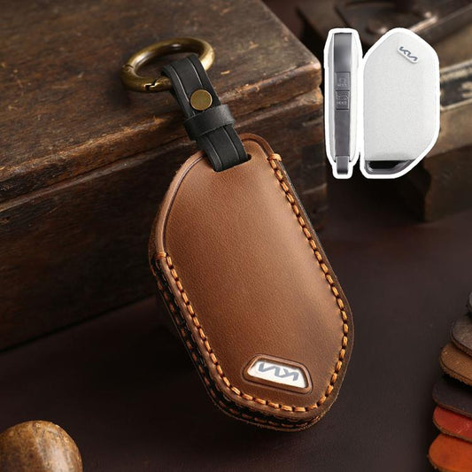 For Kia K3 / K5 2024 Hallmo Crazy Horse Cowhide Car Key Protection Cover(6-button Brown) - Car Key Cases by Hallmo | Online Shopping UK | buy2fix