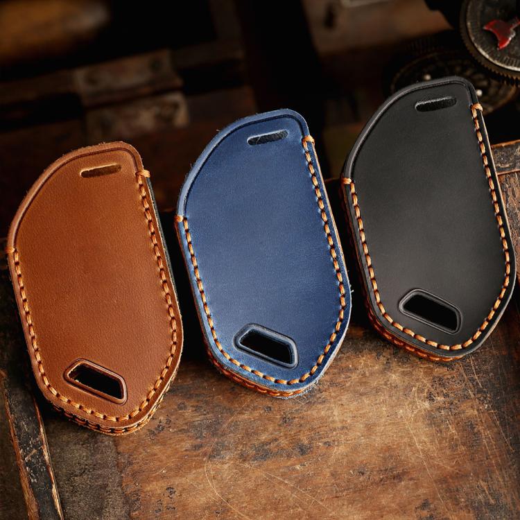 For Kia K3 / K5 2024 Hallmo Crazy Horse Cowhide Car Key Protection Cover(9-button Blue) - Car Key Cases by Hallmo | Online Shopping UK | buy2fix