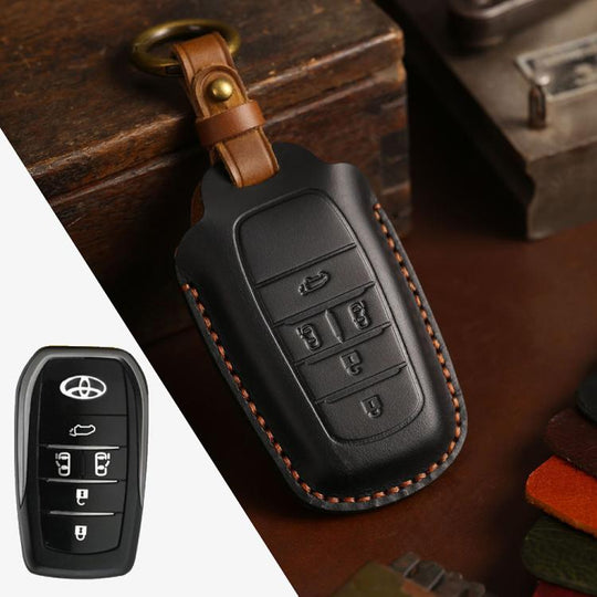 For Toyota Alphard Hallmo Crazy Horse Cowhide Car Key Protection Cover(5-button Black)