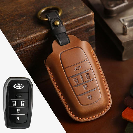 For Toyota Alphard Hallmo Crazy Horse Cowhide Car Key Protection Cover(5-button Brown)