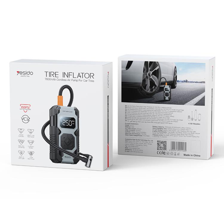 Yesido VC12 7800mAh Multi-function Car Air Pump Car Tires Cordless Tire Inflator(Black) - Inflatable Pump by Yesido | Online Shopping UK | buy2fix