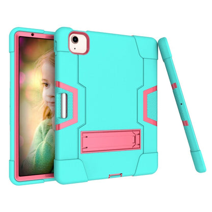 For iPad Air 2022 / 2020 10.9 Contrast Color Robot Shockproof Silicon + PC Protective Case with Holder & Pen Slot(Mint Green + Rose Red) - iPad Air (2022) / (2020) 10.9 Cases by buy2fix | Online Shopping UK | buy2fix