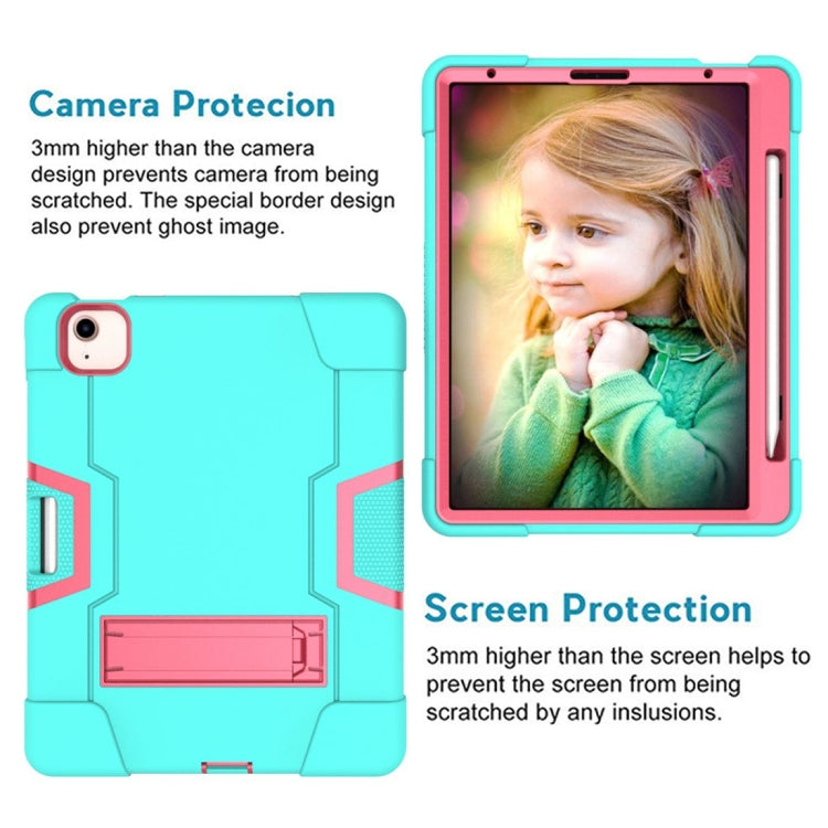 For iPad Air 2022 / 2020 10.9 Contrast Color Robot Shockproof Silicon + PC Protective Case with Holder & Pen Slot(Mint Green + Rose Red) - iPad Air (2022) / (2020) 10.9 Cases by buy2fix | Online Shopping UK | buy2fix
