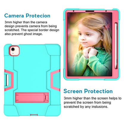 For iPad Air 2022 / 2020 10.9 Contrast Color Robot Shockproof Silicon + PC Protective Case with Holder & Pen Slot(Mint Green + Rose Red) - iPad Air (2022) / (2020) 10.9 Cases by buy2fix | Online Shopping UK | buy2fix