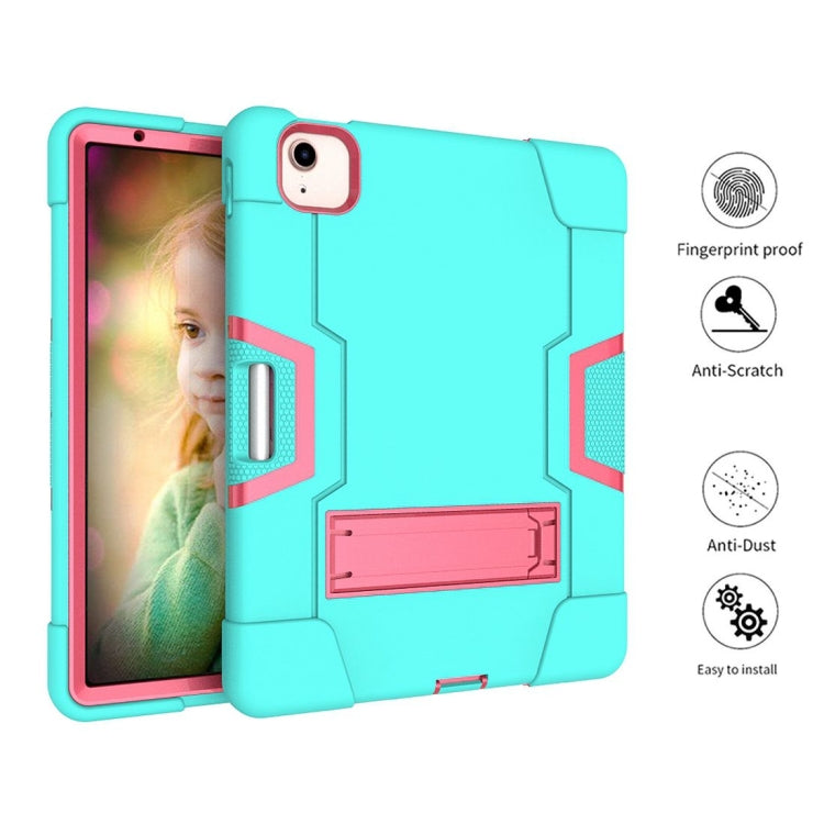 For iPad Air 2022 / 2020 10.9 Contrast Color Robot Shockproof Silicon + PC Protective Case with Holder & Pen Slot(Mint Green + Rose Red) - iPad Air (2022) / (2020) 10.9 Cases by buy2fix | Online Shopping UK | buy2fix