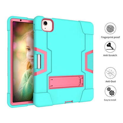 For iPad Air 2022 / 2020 10.9 Contrast Color Robot Shockproof Silicon + PC Protective Case with Holder & Pen Slot(Mint Green + Rose Red) - iPad Air (2022) / (2020) 10.9 Cases by buy2fix | Online Shopping UK | buy2fix