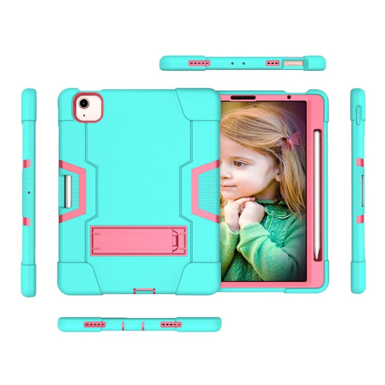 For iPad Air 2022 / 2020 10.9 Contrast Color Robot Shockproof Silicon + PC Protective Case with Holder & Pen Slot(Mint Green + Rose Red) - iPad Air (2022) / (2020) 10.9 Cases by buy2fix | Online Shopping UK | buy2fix