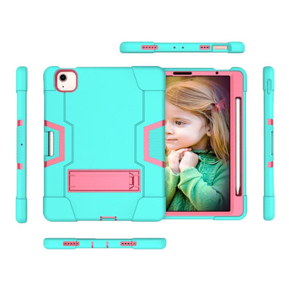 For iPad Air 2022 / 2020 10.9 Contrast Color Robot Shockproof Silicon + PC Protective Case with Holder & Pen Slot(Mint Green + Rose Red) - iPad Air (2022) / (2020) 10.9 Cases by buy2fix | Online Shopping UK | buy2fix