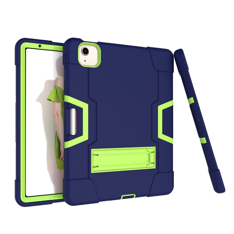 For iPad Air 2022 / 2020 10.9 Contrast Color Robot Shockproof Silicon + PC Protective Case with Holder & Pen Slot(Navy Blue + Yellow-green) - iPad Air (2022) / (2020) 10.9 Cases by buy2fix | Online Shopping UK | buy2fix
